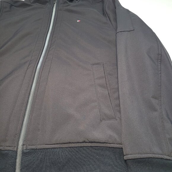 Tommy Hilfiger Mens Hooded Jacket Black Soft Shell Double Lined Medium Gorpcore - Picture 4 of 14